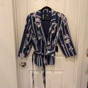 Eloquii Navy Floral Striped Blazer w/ Belt | Size 18 | Lightweight